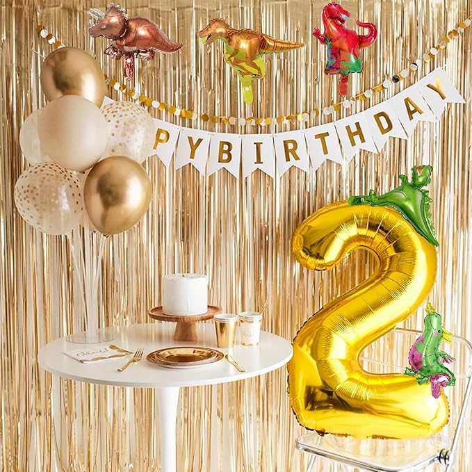 LilyZheng Dinosaur Number 2 Balloon, 40 Inch Large Gold Foil Number Balloon - Image 7