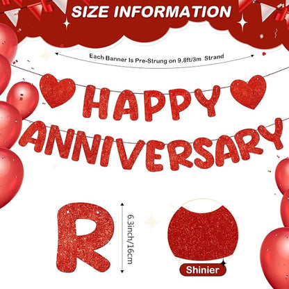 Fulmoon Happy Anniversary Banner Glitter Happy Anniversary Decorations Wedding - Image 2