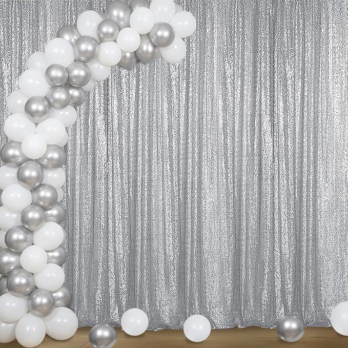 Sugargirl Silver Sequin Backdrop Curtain 4FTx8FT Glitter Silver Background by Sugargirl