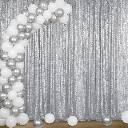 Sugargirl Silver Sequin Backdrop Curtain 4FTx8FT Glitter Silver Background by Sugargirl