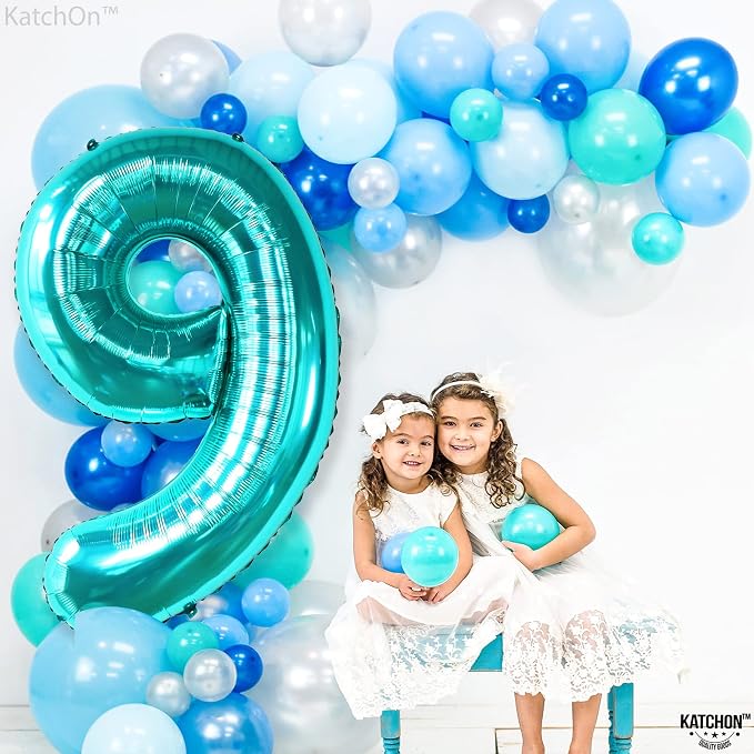 KatchOn Foil Teal Blue Number 9 Balloon - Image 4
