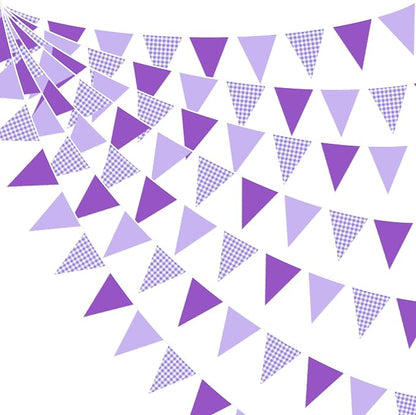 32Ft Purple Party Decorations Purple Gingham Triangle Flag Plaid Checkered by pinkblume
