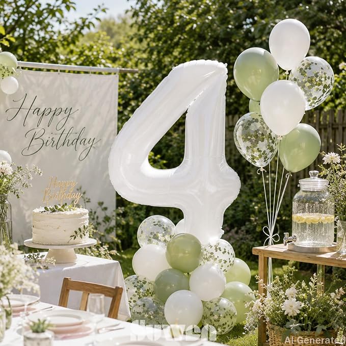 SUWEN 40 Inch White Large 4 Balloon Number Big Foil Helium Numbers 0-9 | Giant - Image 3
