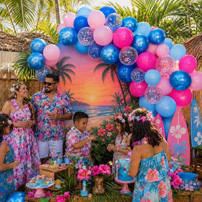 Pink and Blue Summer Balloons, 12 Inch Hot Light Pink Metallic Dark Blue Latex - Image 3