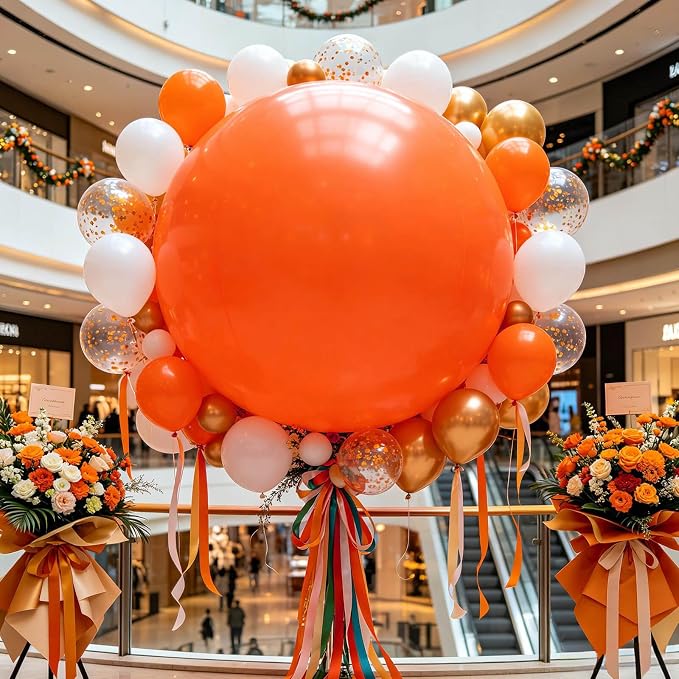 5Pcs Orange Big Balloons 36 Inch, Round Large Latex Party Balloons - Image 7