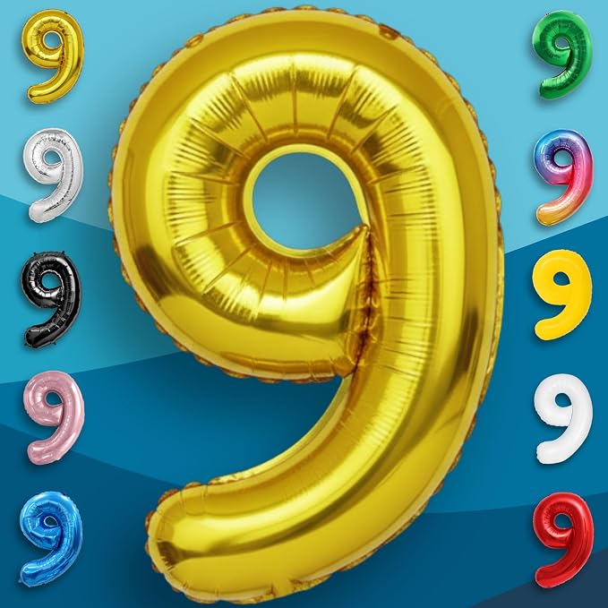 Gold Number Balloon 9 Mylar Foil Balloons 16 inch - Image 3