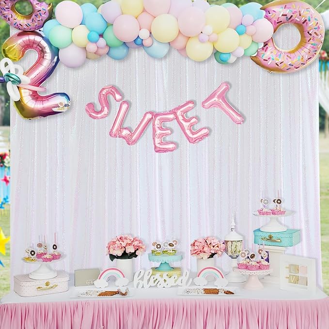 White Iridescent Sequin Backdrop 7ft x 7ft Glitter Photo Booth Backdrop | - Image 3