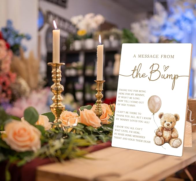 Bear Balloon A Message From the Bump Baby Shower Signs, Wooden Gender Reveal - Image 3
