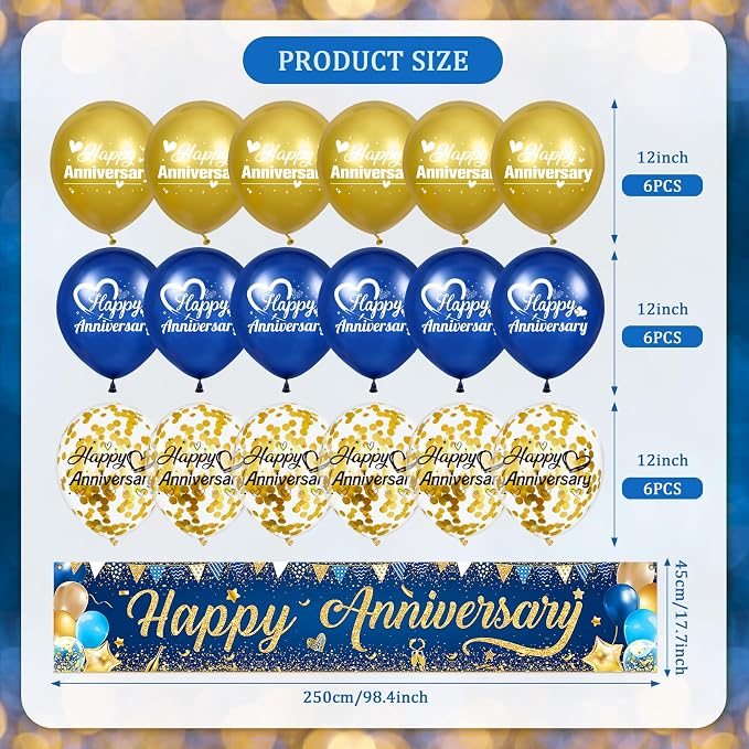 Happy Anniversary Banner Decorations Navy Blue Gold Happy Anniversary Yard - Image 7