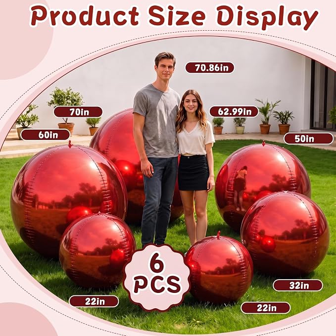 6 Pcs Giant Metallic Party Balloons, Birthday Wedding Bridal Baby Shower Party - Image 2