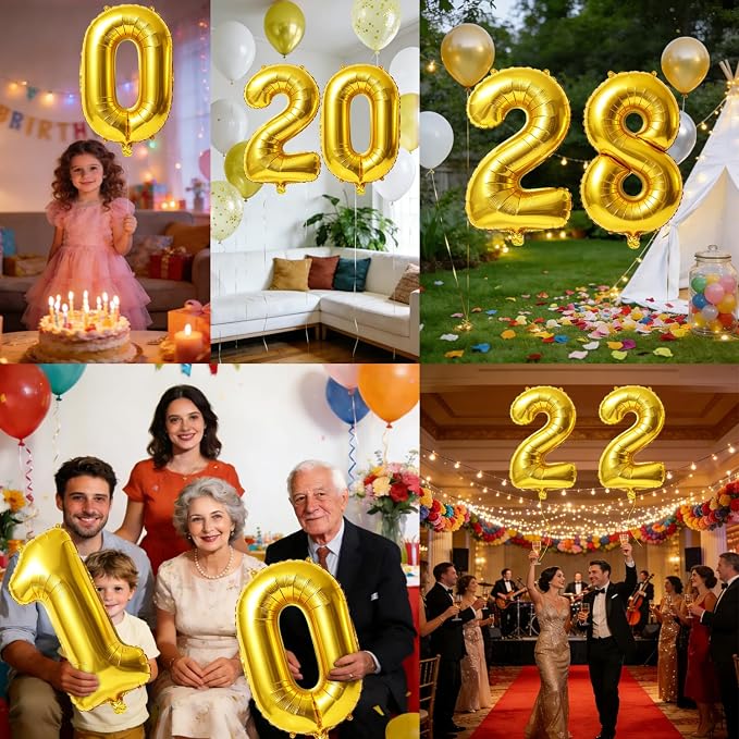 40 Inch Number 28 Balloons for 28th Birthday Party Decorations, 0-100 Gold - Image 7