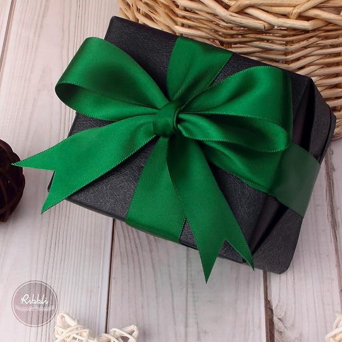 Ribbli Forest Green Double Faced Satin Ribbon, 1” x Continuous 25 Yards - Image 2