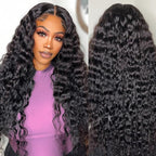 22 Inch 13×6 HD Lace Front Wigs Human Hair Water Wave 200 Density Lace Frontal Wigs Pre Plucked Deep Curly Human Hair Wig for Women Natural Black