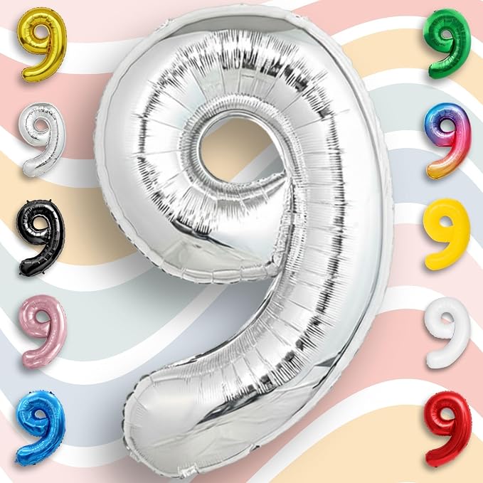 Silver Number Balloon 9 Mylar Foil Balloons 16 inch Small - Image 6