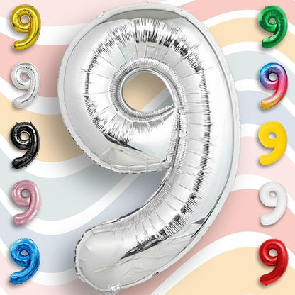 Silver Number Balloon 9 Mylar Foil Balloons 16 inch Small - Image 6