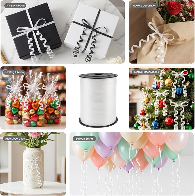 600 Yards White Crimped Curling Ribbon, 1/5" Balloon String | Balloon Ribbon - Image 3