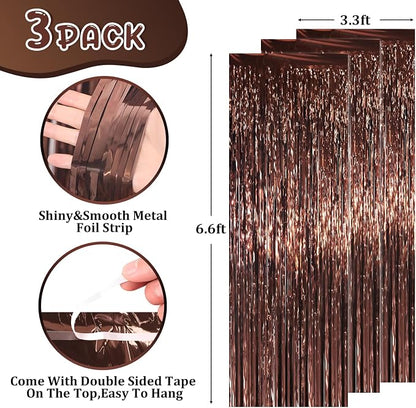 Voircoloria Brown Foil Fringe Backdrop Curtains, Birthday Party Decorations - Image 3