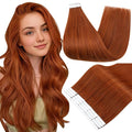 Full Shine Tape in Hair Extensions 14 Inch Color 550 Copper Invisible Natural Double Sided Tape in Extensions Human Hair 50Grams Natural Straight Seamless Remy Extensions for Women 20PCS Add Volume