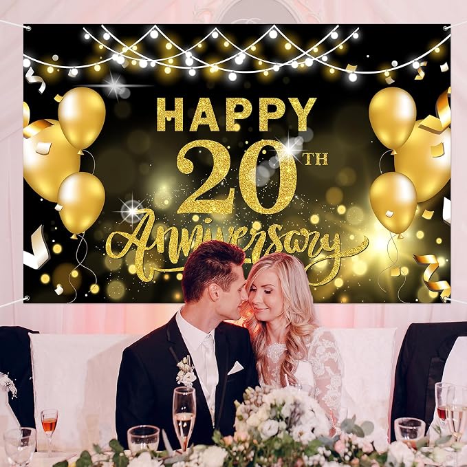 WeBenison Happy 20th Anniversary Backdrop 20th Wedding Anniversary Photography - Image 4