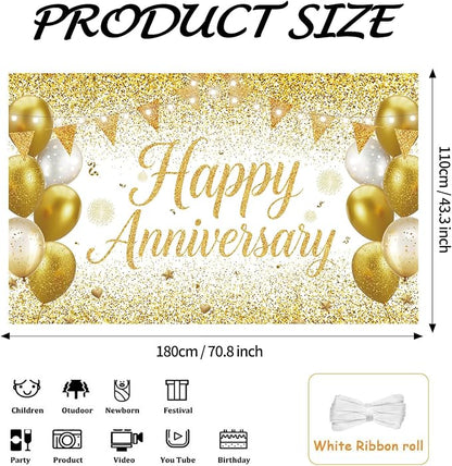 White Gold Happy Anniversary Banner Large Backdrop Decorations, Church or Work - Image 2