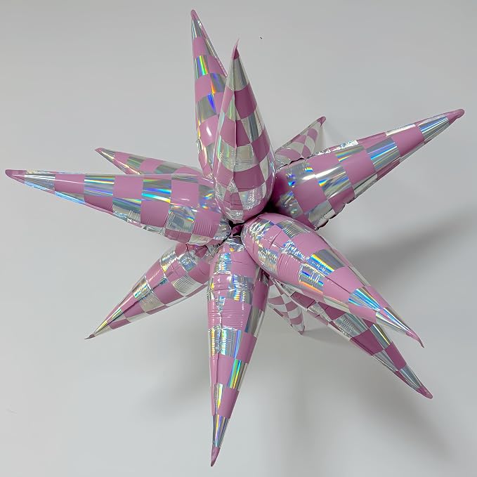 2 * 12Pcs Pink Silver Holographic Explosion Star Foil Balloons/Iridescent - Image 3