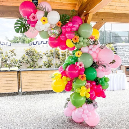 Hawaiian Balloons, Tropical Balloons Green Pink White Yellow Balloon Confetti - Image 5