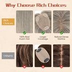 Rich Choices Human Hair Toppers for Women-100% Real Remy Hair Topper No Bang-Upgraded 150% Density 9 * 12CM Lace Base-Clip in Hairs Topper for Thinning Hairs-10Inch #G3 Salt and Pepper Grey