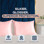 BLISSFORD Pink Satin Pillowcase with Zipper, for Hair and Skin Care, Feels Soft and Cool Like a Silk Pillowcase, Satin Pillow Cases 2 Pack, Slik Pillow Cover, Standard Size - Set of 2