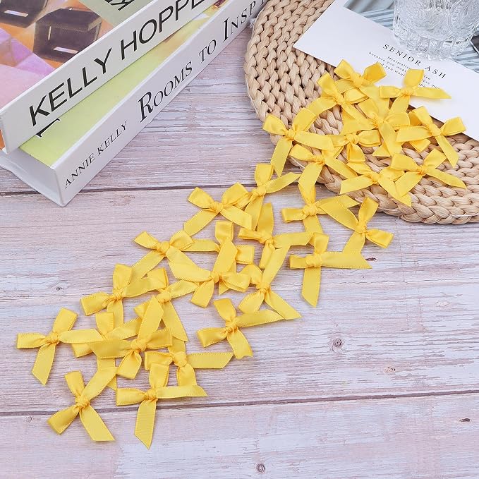 Yellow Mini Bows 1.57" 100PCS Small Satin Ribbon Bows - Image 5