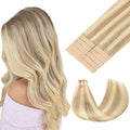 GOO GOO Tape in Hair Extensions Human Hair, 18A/613A Dark Blonde Highlighted Bleach Blonde, 24inch 30g 10pcs, Skin Weft Seamless Invisible, Silky Straight with Thick Ends, Remy Human Hair