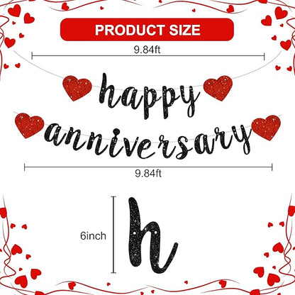 BEISHIDA Glitter Pre-Strung Black Red Happy Anniversary Banner Decoration | NO - Image 3