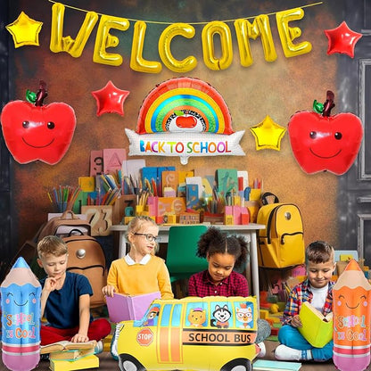 15 Pcs Back to School Balloons, School Bus Balloon, "WELCOME" Gold Letter - Image 4