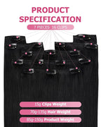 YoungSee Clip in Human Hair Extensions Black Soft and Smooth Clip in Black Hair Extensions Human Hair Invisible Clip on Real Hair Extension for Black Women Full Head 18In 120G 7Pcs