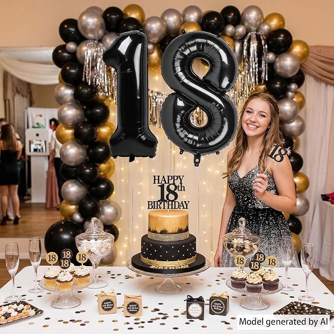 Black Number 18 Balloon 40 Inch, Foil Numeral - Image 2