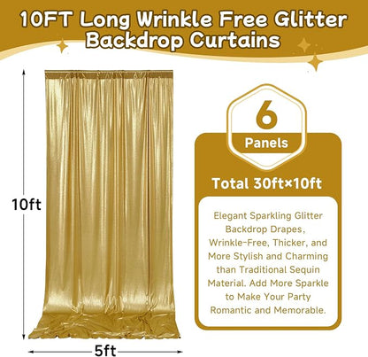 leegleri 30x10ft Thick Gold Glitter Backdrop Curtain Panels - Image 6