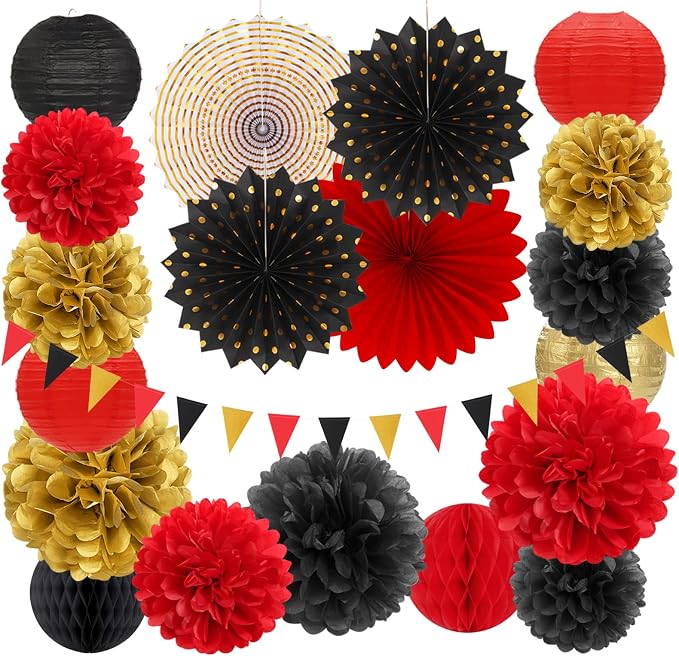 Red-Black Gold Casino Theme Party-Decorations by Burgleda