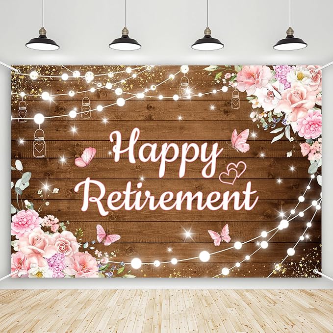 AIBIIN Rustic Retirement Backdrop Happy Retirement Photography Background Pink by AIBIIN