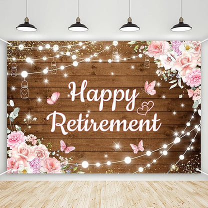 AIBIIN Rustic Retirement Backdrop Happy Retirement Photography Background Pink by AIBIIN