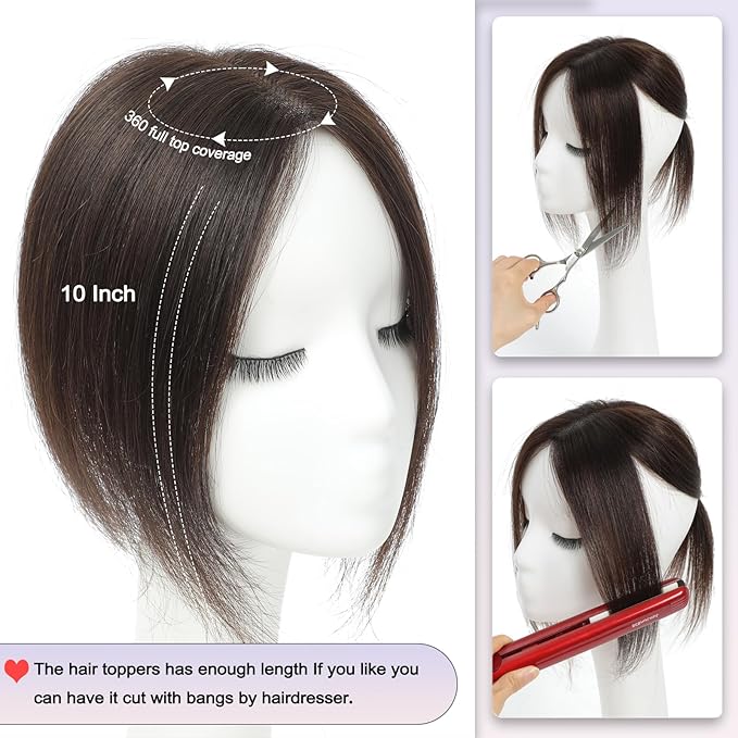 Hair Toppers for Women with Thinning Hair Toppers Hair Pieces for Women 10 Inch Hair Topper No Bangs Hairline Topper for Women Wiglets Hairpieces for Thinning Hair(Natural Black)