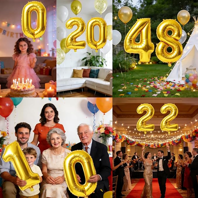 40 Inch Number 48 Balloons for 48th Birthday Party Decorations, 0-100 Gold - Image 7