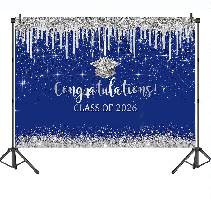 Mocsicka 10x7ft Blue and Sliver Graduation Backdrop Class of 2026 Photography - Image 6
