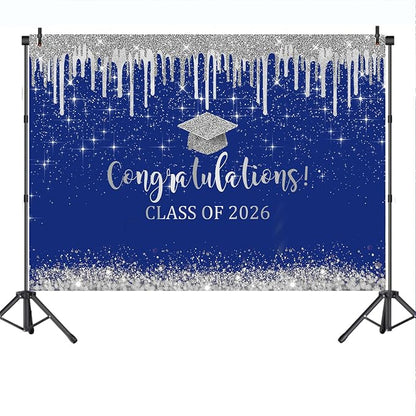 Mocsicka 10x7ft Blue and Sliver Graduation Backdrop Class of 2026 Photography - Image 6