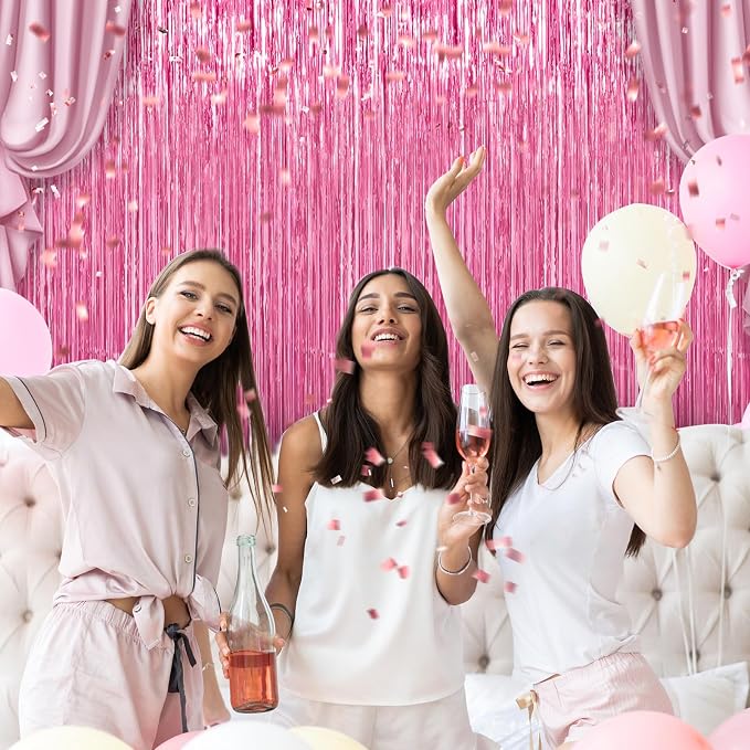 Crosize 8 Pack Pink Party Streamers Backdrop, 3.3 x 9.9 ft | Tinsel Foil Fringe - Image 4