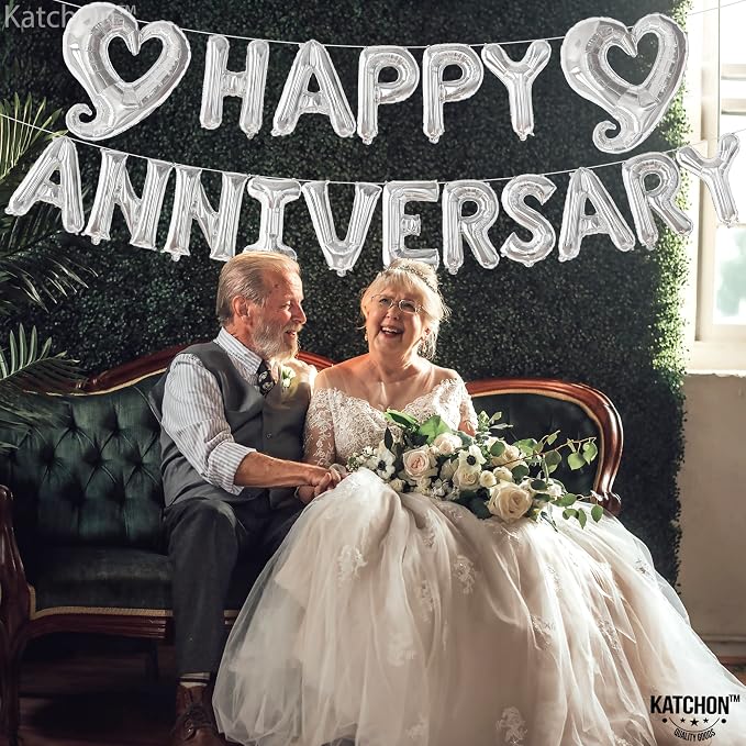 KatchOn Silver Happy Anniversary Balloons 18 Inch, Anniversary Decorations | - Image 2