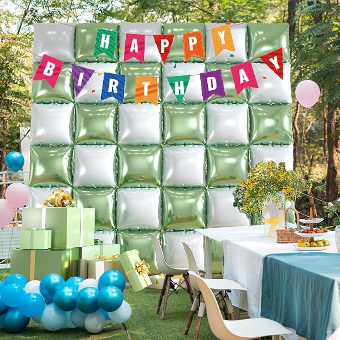 36pcs Sage Green & White Square Foil Balloons - Image 4