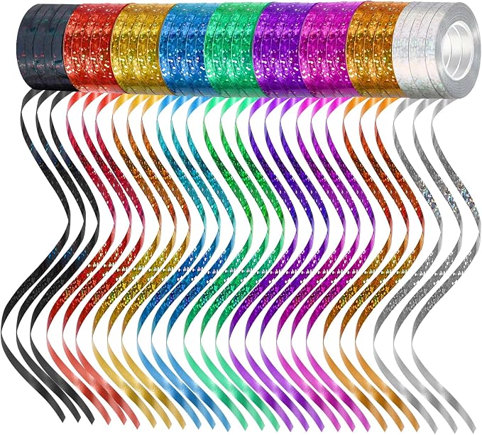 45 Rolls 9 Laser Colors Curling Ribbon Balloon Curling Ribbons Set, 3/16 Inch x by Unknown