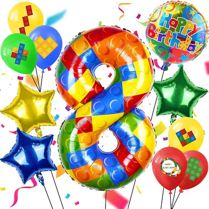 40 Inch Building Block Number Balloon, Colorful Number Block Foil Balloons by AXBMM