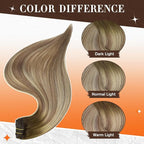 Full Shine Clip in Hair Extensions Human Hair Ombre Hair Extensions Clip Ins Medium Brown Ombre to Light Brown and Blonde Real Hair Extensions Clip Ins 12 Inch for Short Hair 3 PCS 60 G