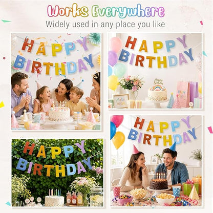 Felt Happy Birthday Banner, Pre-Strung 3D Birthday Rainbow Garland | Reusable - Image 6