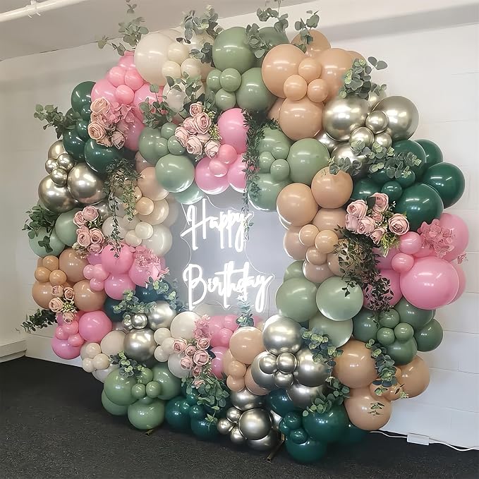 128Pcs Sage Green and Pink Balloon Arch Kit - Image 4